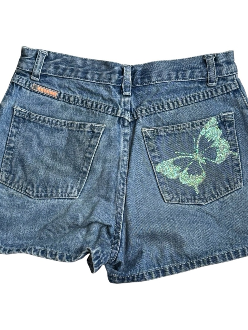 Youth Girls Gasoline Denim Shorts 12 Y2K Butterfly Blue Low Rise Jean Kids Retro - Picture 4 of 8